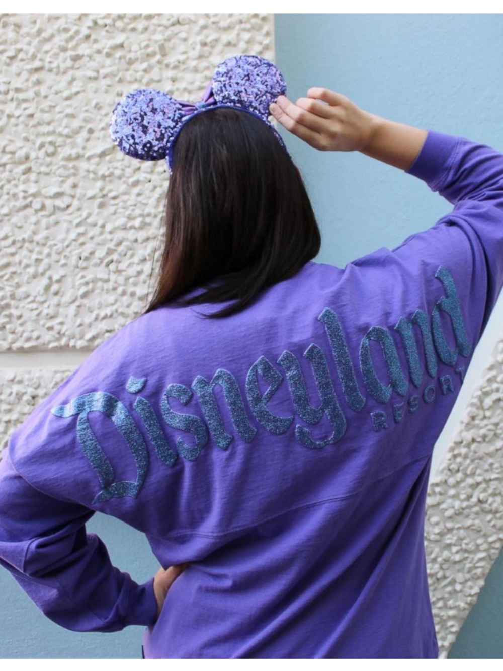 DISNEY Long-Sleeve Spirit Jersey “Potion Purple” Glitter Lettering M Oversized